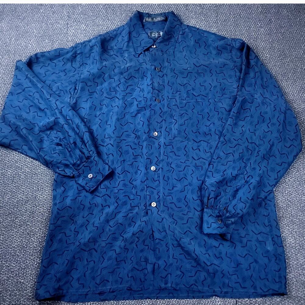 Axis Home Furnishings Shirt Men's Size P/S Retro Geometric Silk Long Sleeve VTG